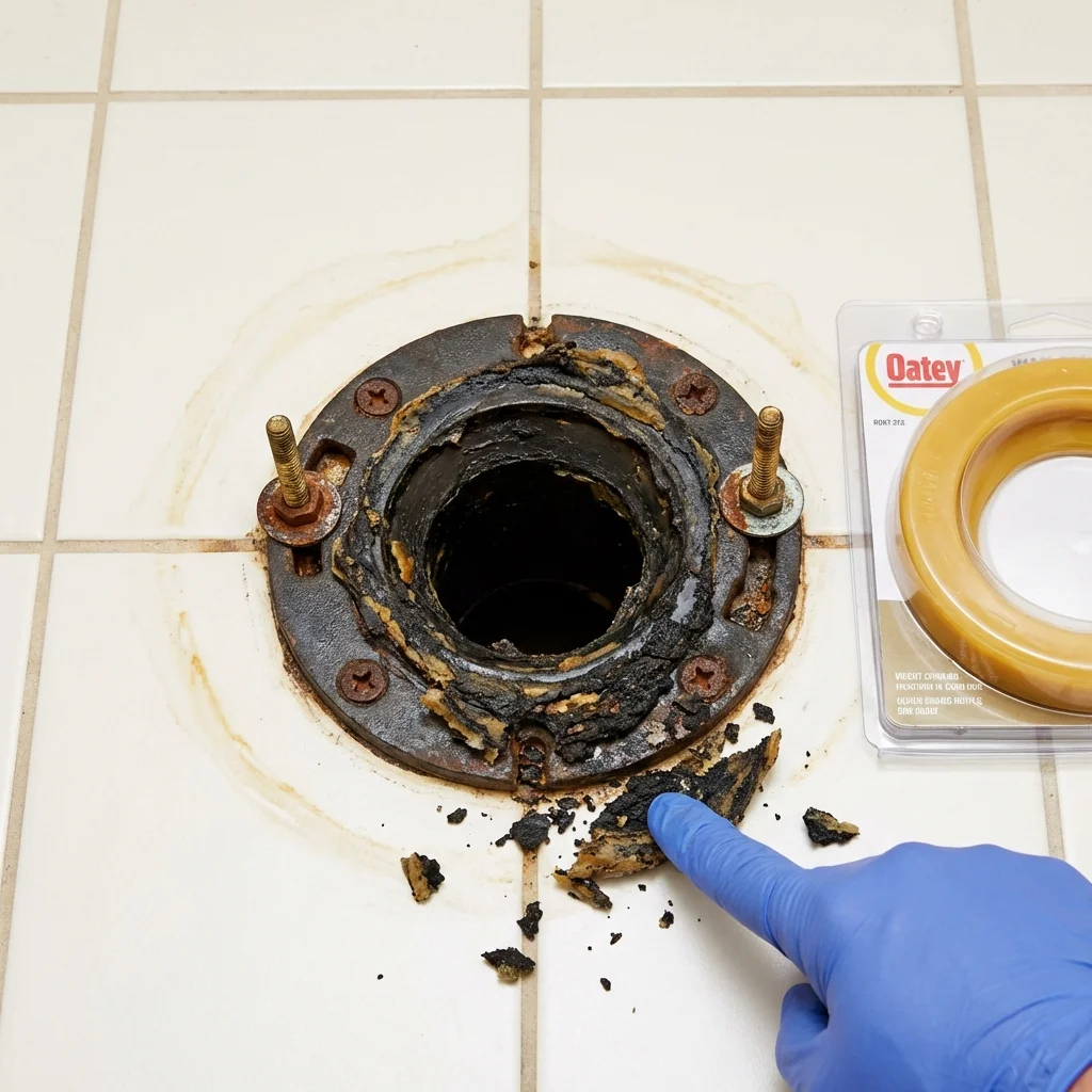 Failed wax ring showing water seepage at the base of a toilet in a Ashland, KY home