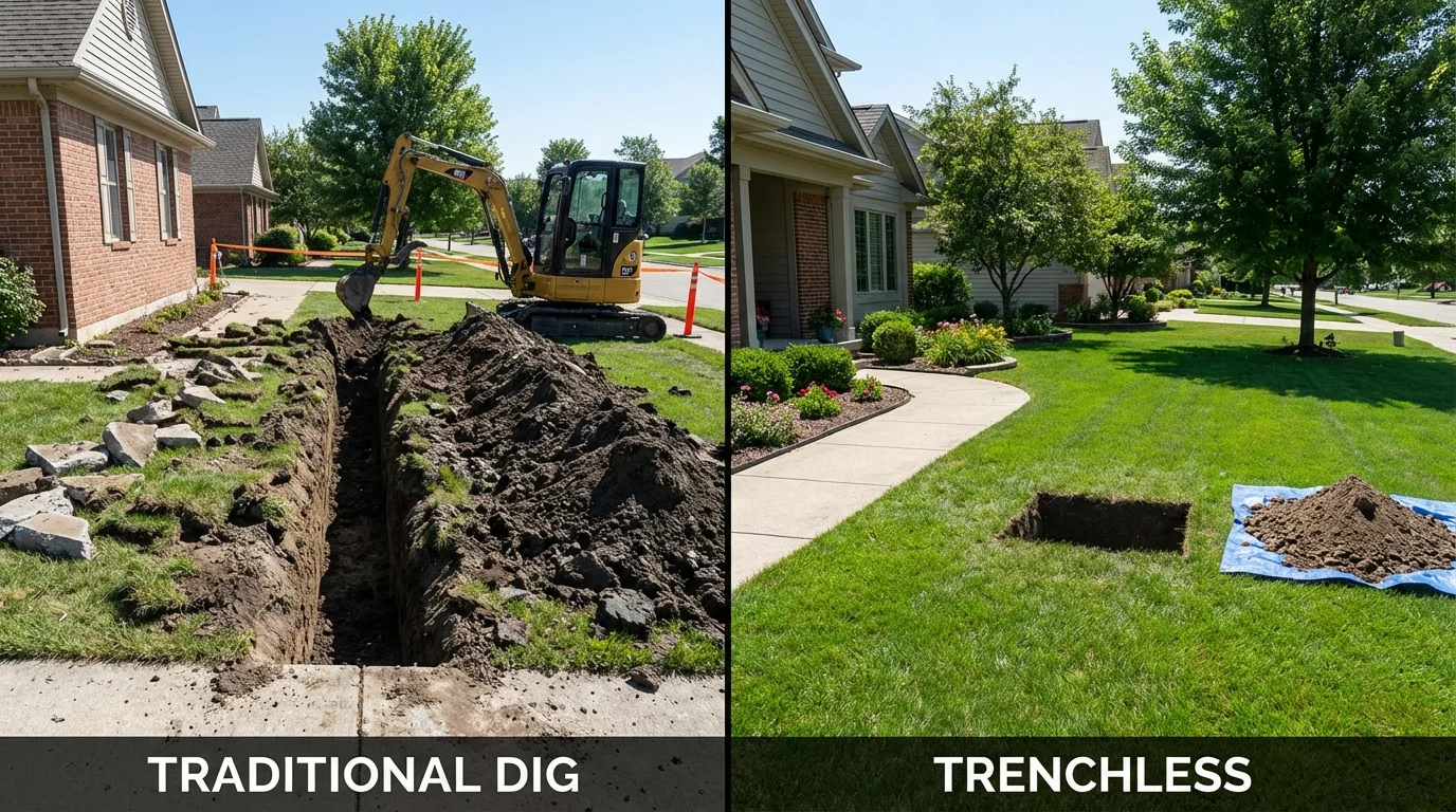 Trenchless sewer repair with minimal yard damage versus traditional excavation in Ashland, KY